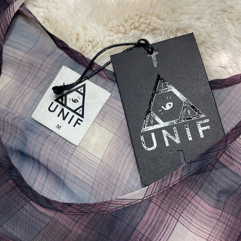 UNIF Riff Plaid Sheer Chiffon Mini Dress - Picture 2 of 4